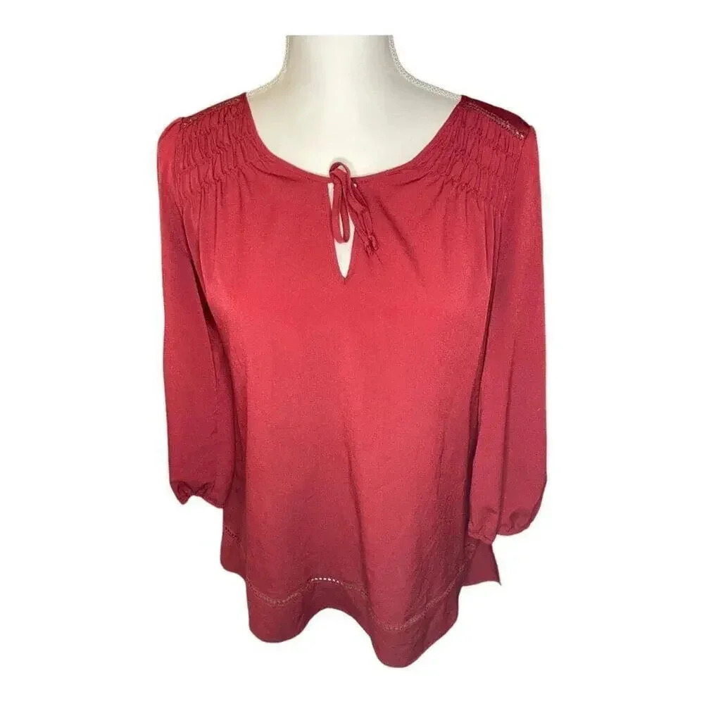 Princess Vera Wang Red Keyhole tie neckline blouse size small